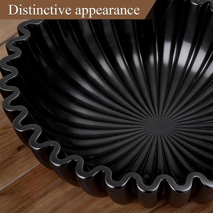 Large Modern Ruffle Bowls, Artificial Stone Decorative Catch All Bowl for Kitchen Counter and Entryway Table, Handcrafted Fruit Bowls and Key Bowl for Home Decor(Black)