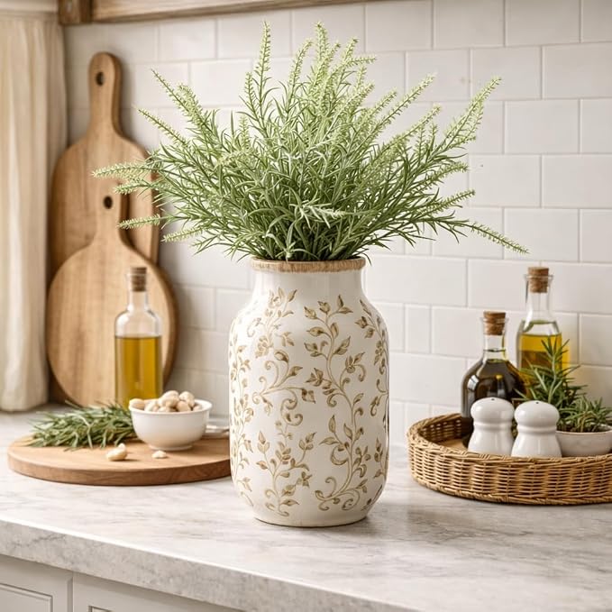 SIDUCAL Ceramic Vintage Vase, 8.78 Inch Chinoiserie Floral Vase, Retro Ice Cracked Rustic Farmhouse Vases for Home Decor, Living Room, Bookshelf, Office, Tuscan Decor, Brown Floral Pattern