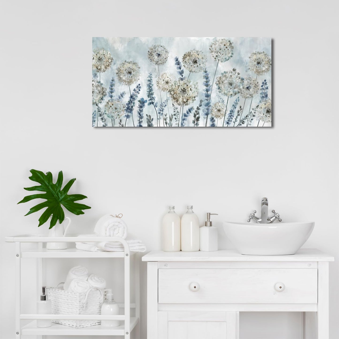 VEAEE Farmhouse Canvas Wall Art - Flowers Dandelion Wall Pictures,Living Room Decor,Nature Artwork Prints Abstract Grass Paintings for Bedroom Home Office Decoration 20"x40"
