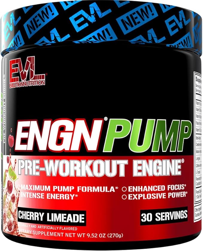 Evlution Nutrition ENGN Pump - Intense Pre-Workout with Creatine - Maximum Pump Formula - Pre-Workout Powder for Lasting Energy & Power - with Nitric Oxide & Caffeine - 30 Servings - Cherry Limeade