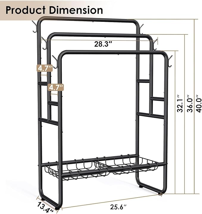 Kayfia 40" H Towel Rack Freestanding, 3-Tier Bath Towel Holder Stand with Storage Baskets & Hooks, Blanket Drying and Display Rack for Oversized Bath Towels, Metal Towel Rack Stand Indoor Outdoor
