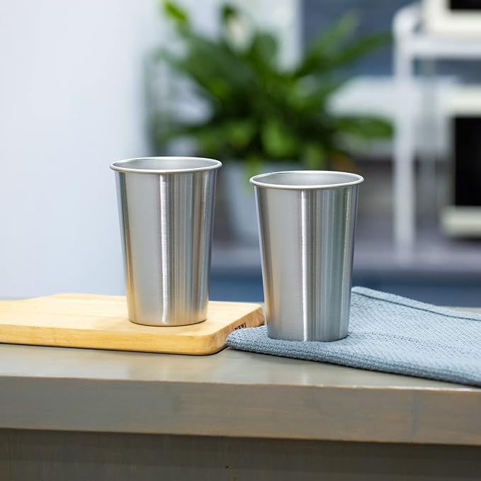 8 Pack 16oz Stainless Steel Pint Cup,Healthy Unbreakable and Stackable,Metal Drinking Glasses