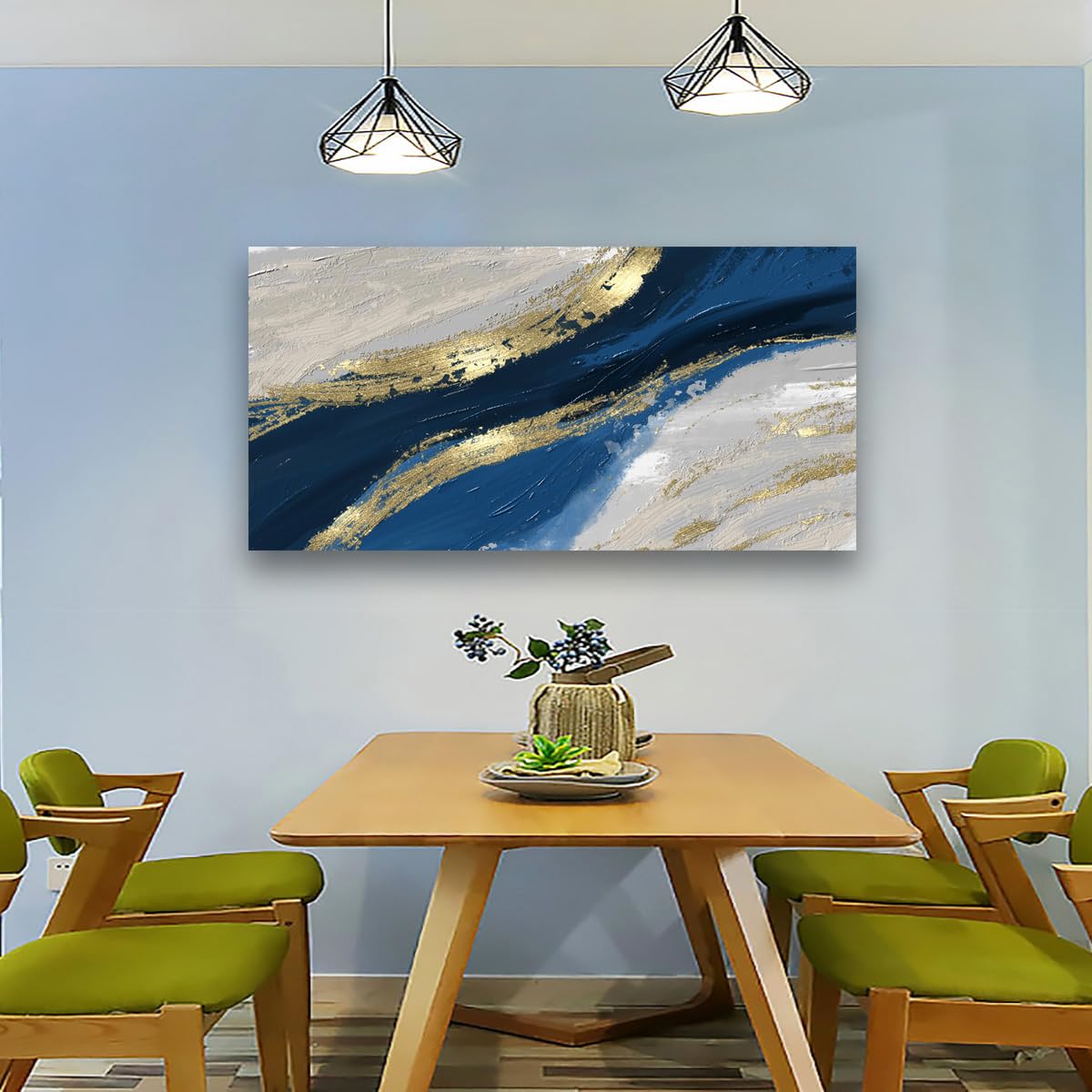 Abstract Canvas Wall Art for Living room Office Bedroom Golden Blue Wall Art Print Oil Paintings Modern Abstract River Texture Pictures Wall Decor Artwork Waterproof Ready to Hang - 20in * 40inch