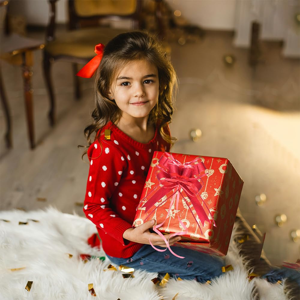 WEWILUCK Gift Bows for Presents, Bulk Red Brushed Glitter Pull Bows for Gifts, Christmas, Valentine's Day, Mother's Day, Holiday Decorations, DIY(6 Inches, 8 PCS)