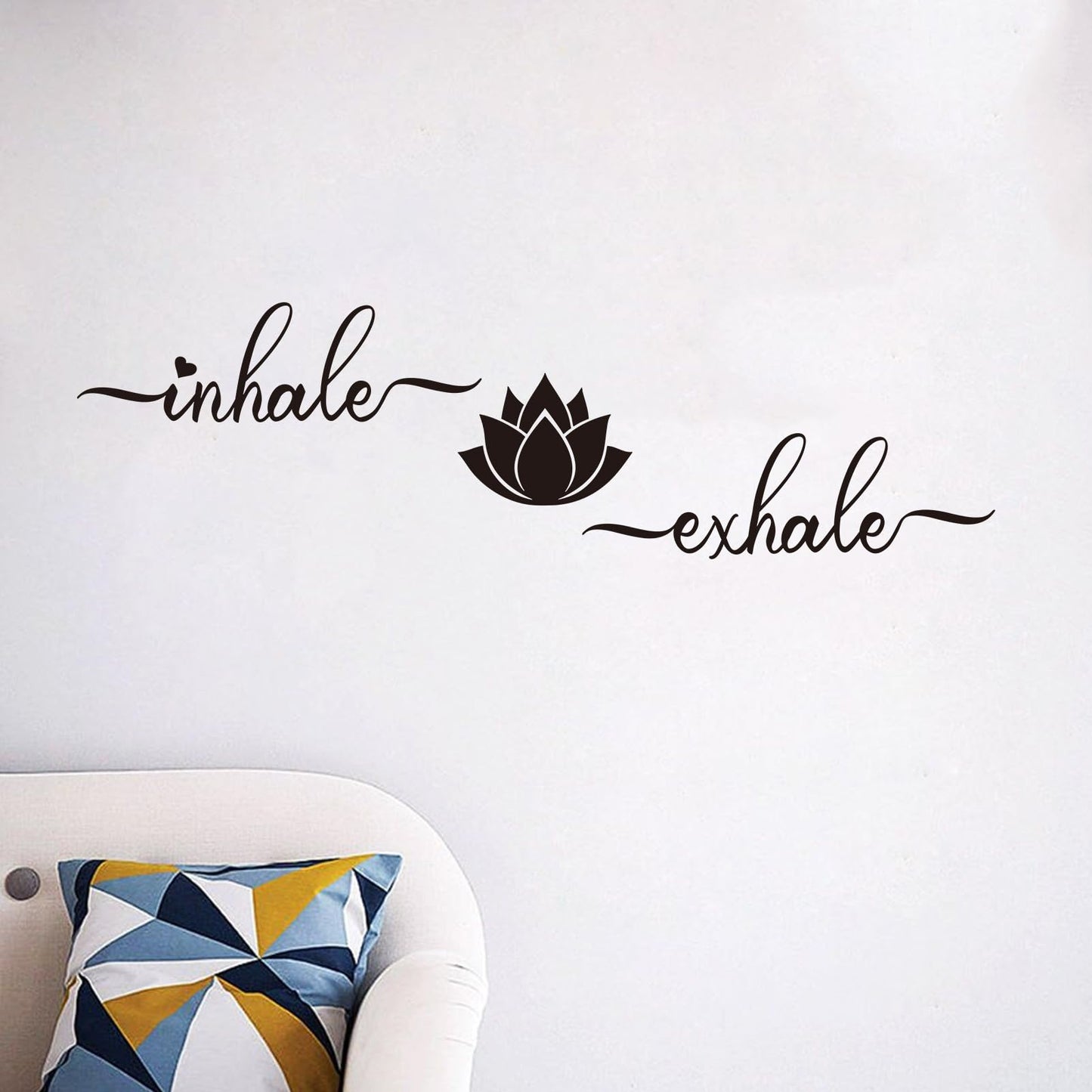 Yoga Quotes Wall Stickers for Bedroom: Zen Lotus Flower Home Meditation Vinyl Art Wall Decals for Living Room Bathroom Kitchen Office - Inhale Exhale 25" X 7"