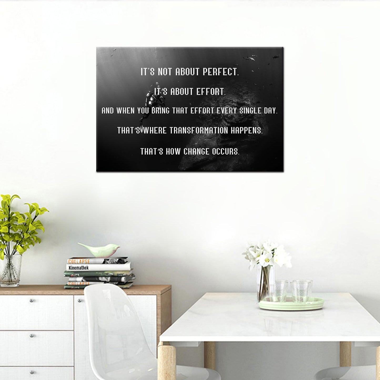 Inspirational Canvas Wall Art Ocean Poster Print Motivational Quotes Wall Decor for Living Room Bedroom Office Bathroom Canvas Print Sign Framed Art Decoration Ready to Hang [18''Wx12''H]