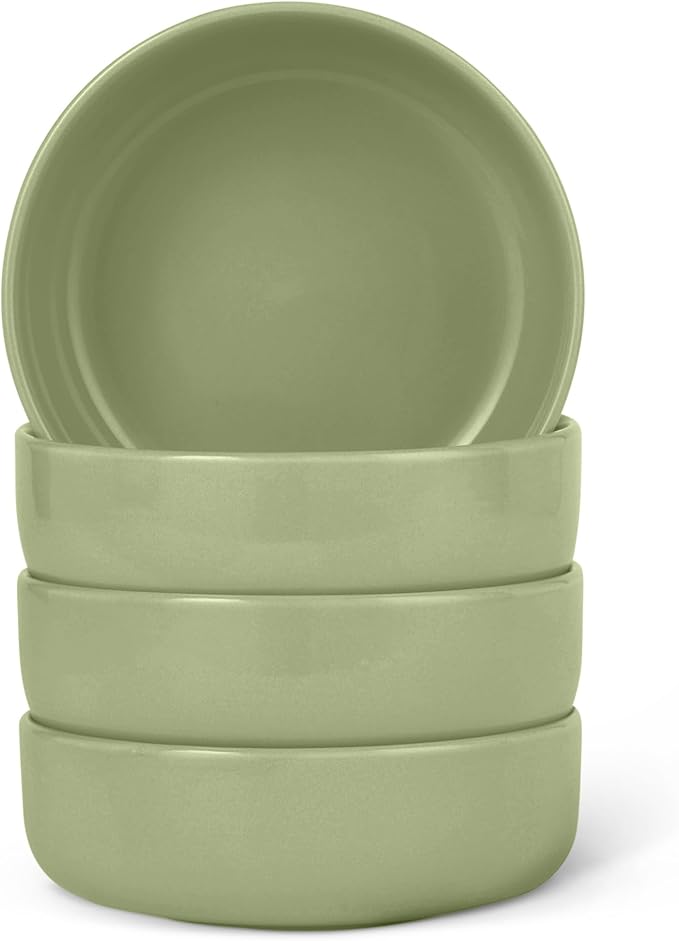 Amazon Basics Glazed Stoneware Bowls, 4-Piece Set, Microwave and Dishwasher-Safe, 20 oz. Capacity, 5.5 in., Olive