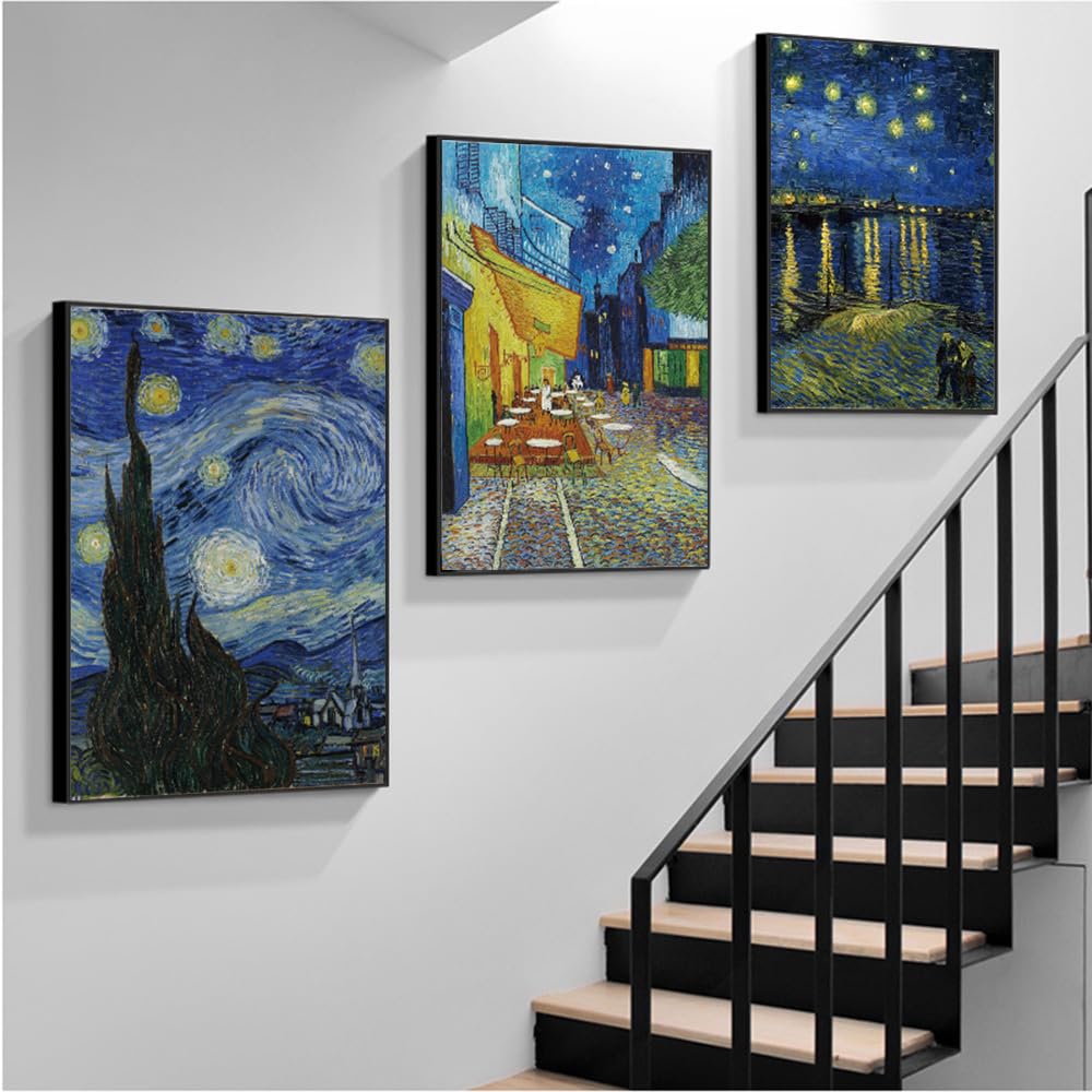ARTFEB Large Framed Blue Wall Art,Starry Night Vincent Van Gogh Art Reproduction,Impressionism Aesthetic Canvas Prints Artwork,Giclee Canvas Wall Art Stretched and Framed for Living Room Home Office