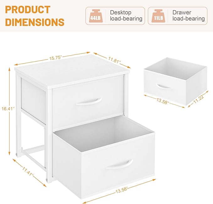 DAOUTIME 2-Pack Stackable Storage Drawers (4 Drawers Total), White Closet Organizer with Wooden Top & Metal Frame, Freestanding or Stackable Dresser for Bedroom, Living Room, Under Bed