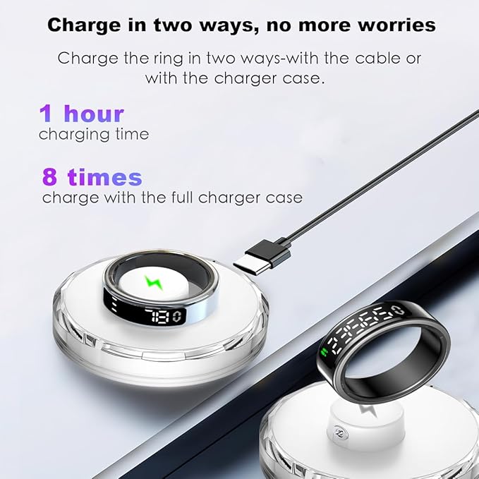 Smart Health Ring with Screen,for Women Men Fitness Tracker Heart Rate, Blood Oxygen, HRV, Sleep Monitoring, Step Counting, IP68 for iPhone and Android, No Subscription Fee (Silver, 10#)