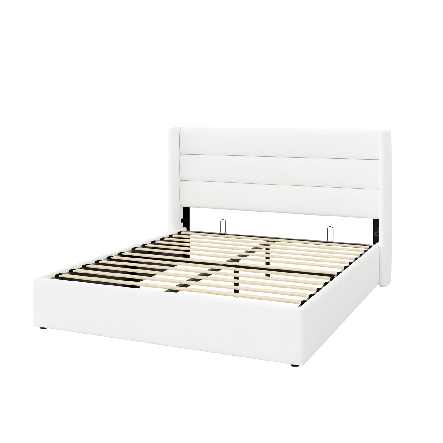 SHA CERLIN Queen Size Lift Up Storage Bed/Velvet Upholstered/Modern Wingback Headboard/Upholstered Platform Bed Frame/Hydraulic Storage/No Box Spring Needed/White