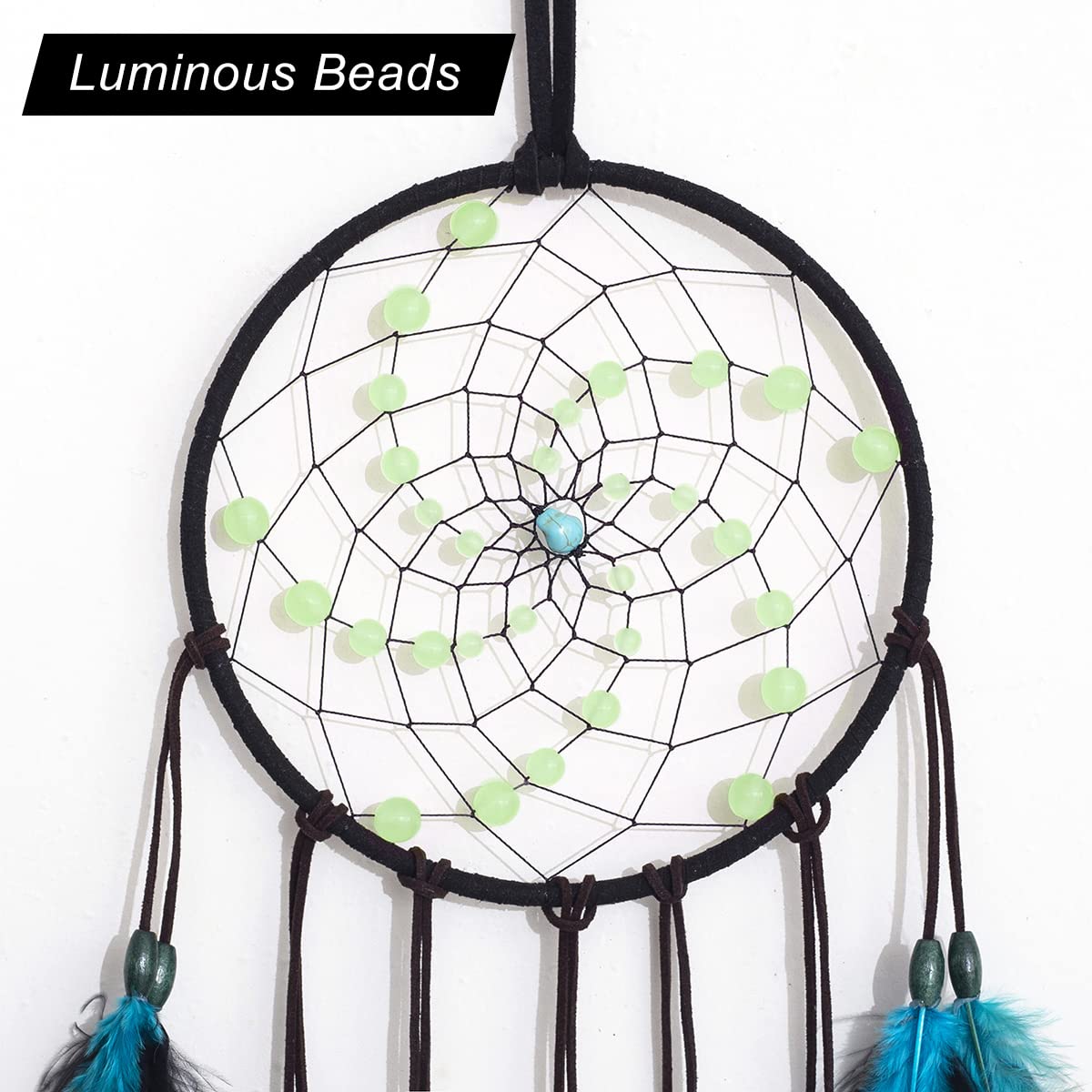 Dream Catchers with Luminous Beads, Handmade Blue Dreamcatcher, Bedroom Decor for Boys Girls Kids Ornament Art Craft Gift