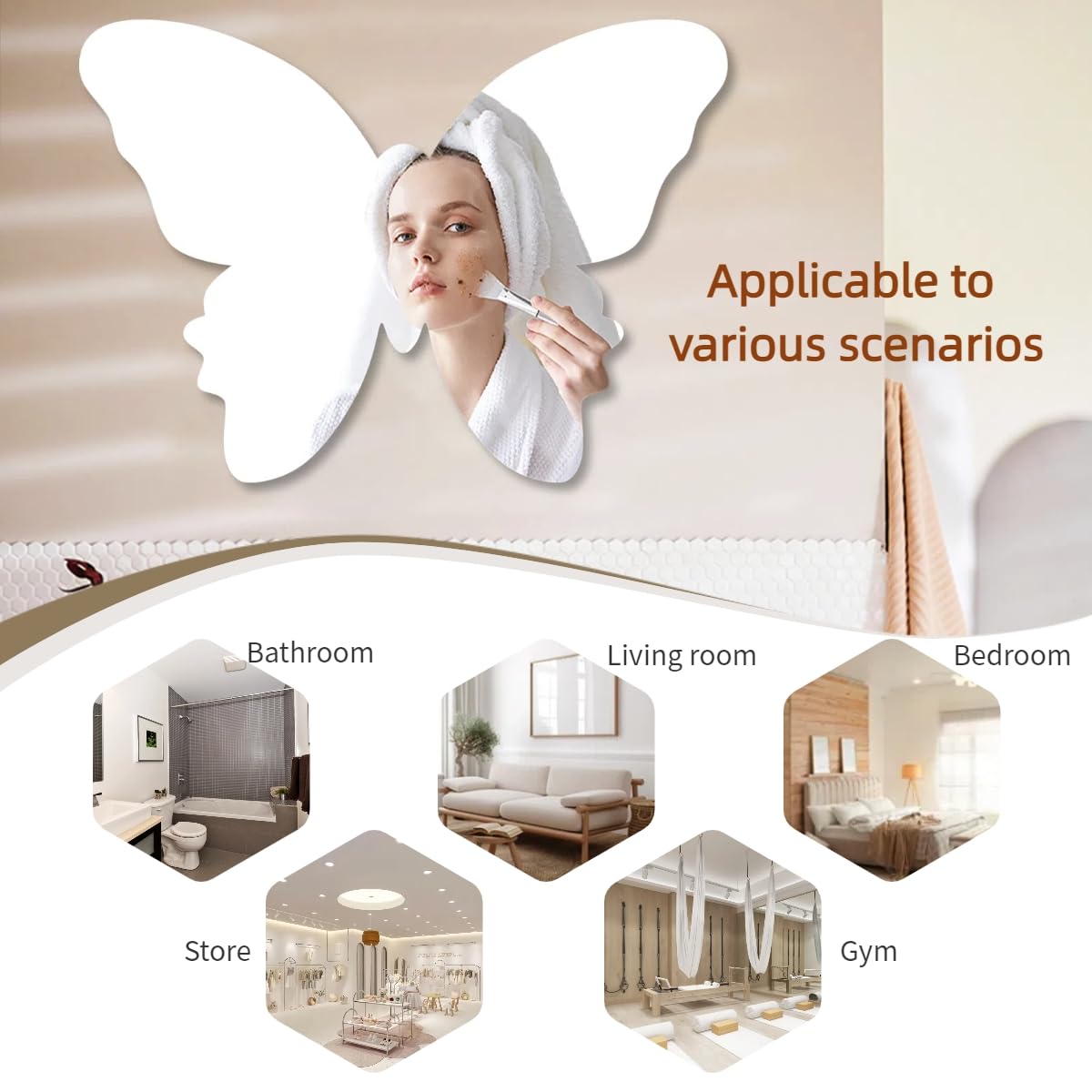 Tumecos Shatterproof Scratch Resistant Acrylic Mirror for Wall Decor, Butterfly Mirror Decoration for Bathroom, Entrance, Living Room, Bedroom, and Kid's Room, Frameless,No-Punch,Easy to Install