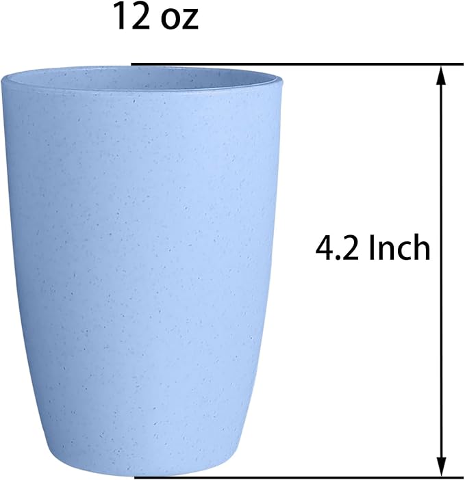 Wheat Straw Reusable Cup (12 oz) - Unbreakable Drinking Glasses Sets of 6 - Dishwasher Safe Tumbler - Lightweight, BPA Free and Eco friendly (6Pcs/Blue)