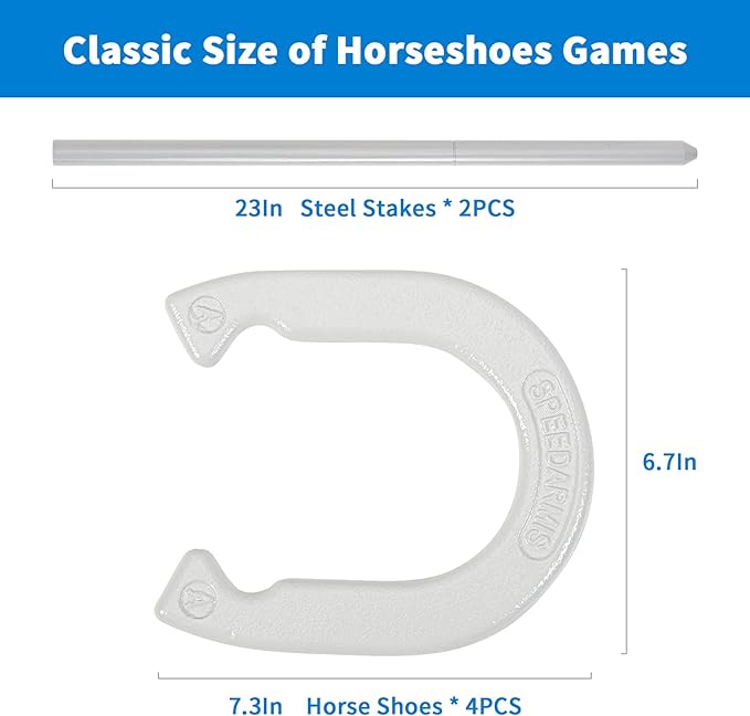 Horseshoes Outside Game Set - Universal Size Lawn Horseshoes Outdoor Games for Parties Beach Backyard, Includes 4 Horseshoes, 2 Steel Stakes and Durable Carrying Bag