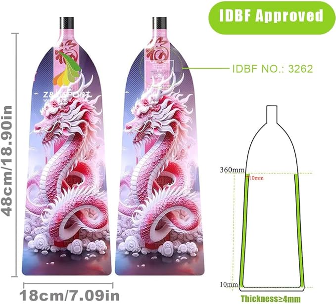 Z&J SPORT Adjustable Dragon Boat Paddle, IDBF Approved Carbon Fiber Paddle, Dragon Graphic Paddle with Adjuster for Dragon Boat Race with Adjustable T Handle