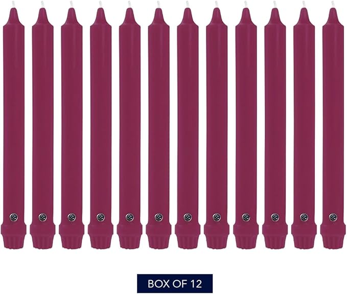 Colonial Candle Unscented Taper Candle, Classic Collection, Mulberry, 12 in, Pack of 12 - Up to 10 Hours Burn