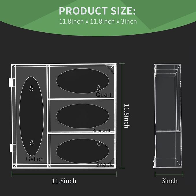 Acrylic Food Bag Storage Organizer, Acrylic Kitchen Drawer Bag Box Holder For Gallon Quart Sandwich And Snack, Compatible With Variety Size Bags Dispenser