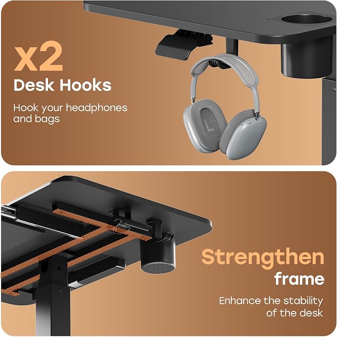 Mobile Standing Desk with Drawer, 32" Rolling Desk with Cup Holder and Hooks, Portable Laptop Cart on Wheels, Height Adjustable Workstation with Storage for Home Office, Black