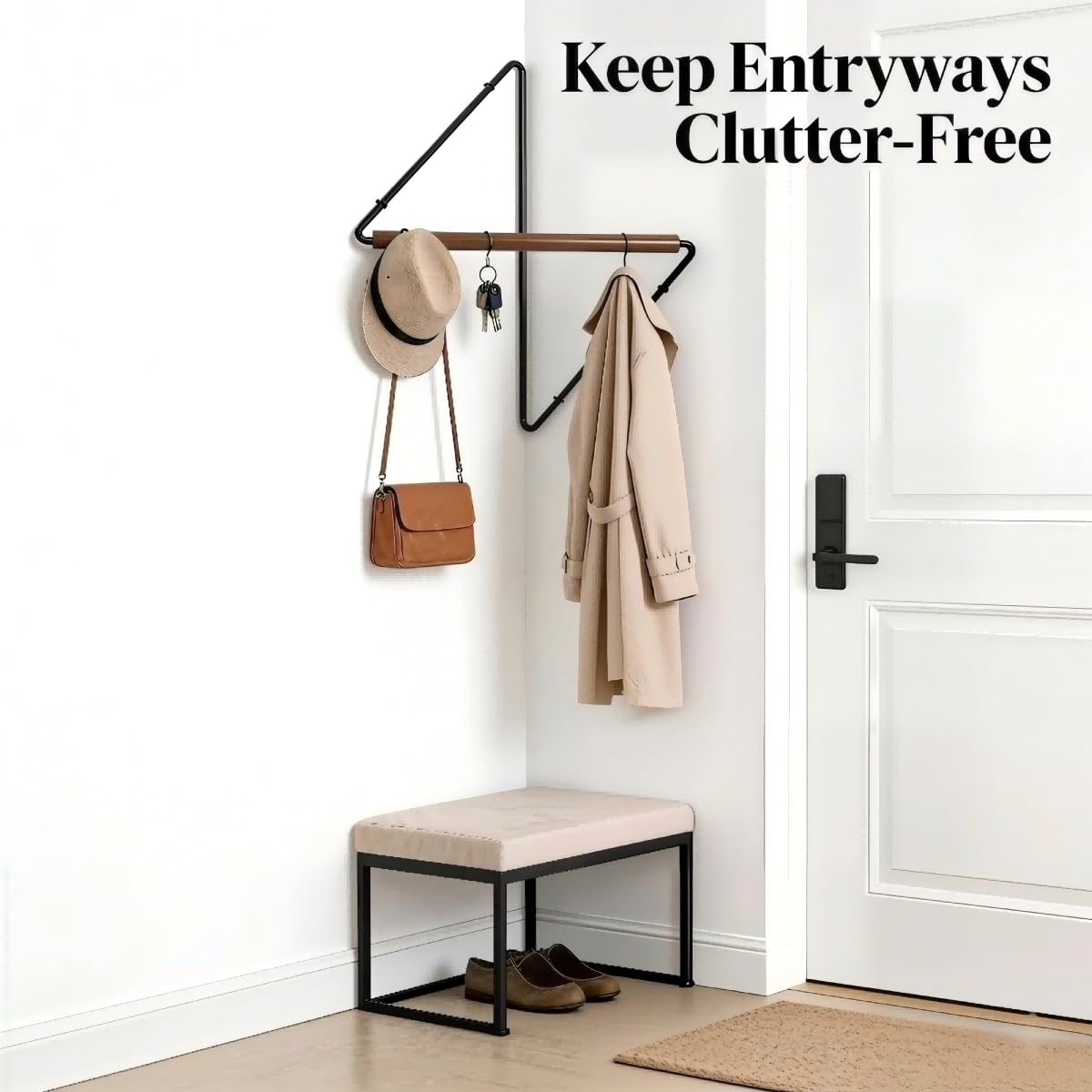 VR8 YuanNuo Corner Coat Rack - Metal & Wood Wall Mounted Coat Hanger, Space-Saving 90-Degree Corner Shelf for Entryway, Bedroom, Hallway, Bathroom - Sturdy Floating Clothes Rack (Large size)