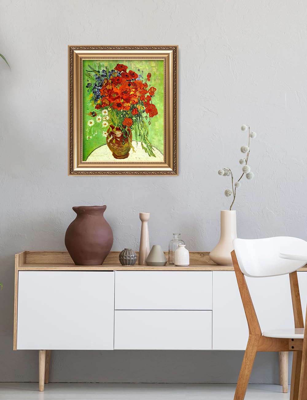 DECORARTS - Red Poppies and Daisies, Vincent Van Gogh Art Reproduction. Giclee Prints Match with Golden Framed for Wall Decor. Picture Size: 20x16 in, Framed Size: 26x22 in