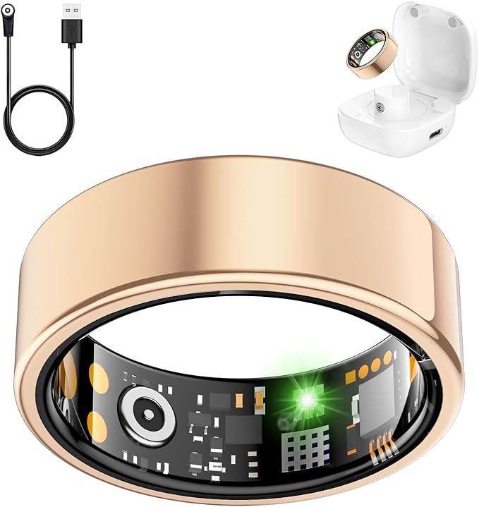 Smart Health Ring for Women Men, Fitness Tracker Ring with Heart Rate, Blood Oxygen, Sleep Tracker, Step Tracker, No Subscription Fee, IP68 Waterproof Smart Ring for iPhone & Android (Rose Gold, 9#)