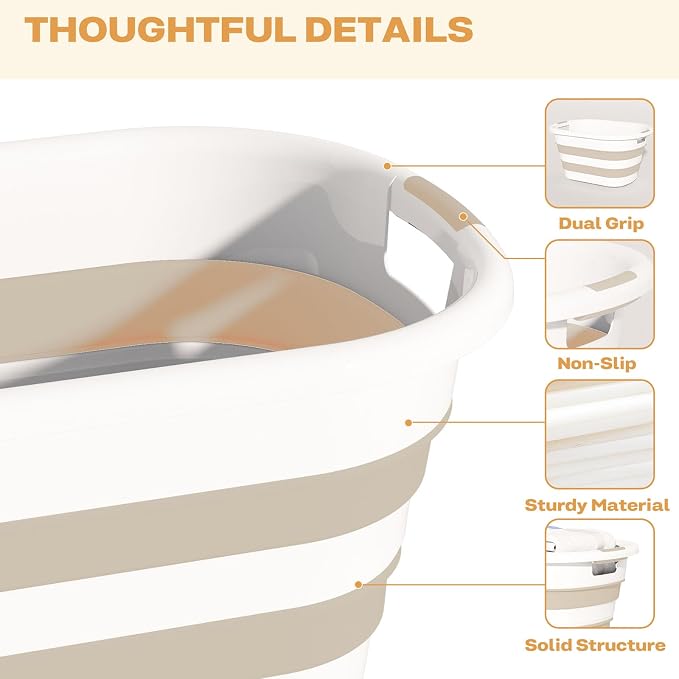 OOAMBB 43L(11.5Gallon) Collapsible Laundry Baskets plastic, Pop Up Laundry hamper/Storage Container, Foldable Laundry Basket with Large Capacity,Sturdy,Space Saver (Beige, 2 Packs)
