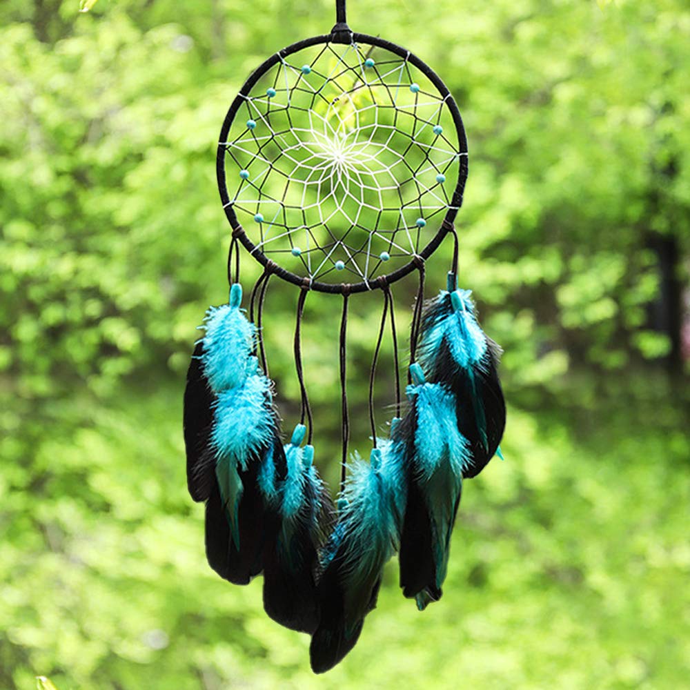Blue Dream Catchers Handmade, Boho Traditional Circular Net for Wall Hanging Decor, Bedroom Kids, Home Decoration, Art Ornament Craft Gift