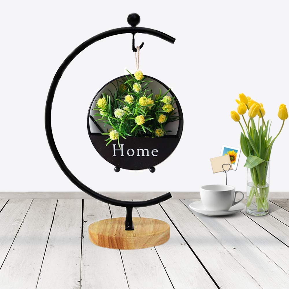 Ornament Display Stand Iron Hanging Pot Hook Stand Rack Holder for Hanging Glass Globe Air Plant Terrarium Witch Ball and Home Wedding Decoration Creative Gift Wood Base (Thick G Shape 2 Pack, Black)