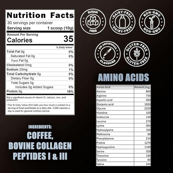 Premium Collagen for Men, Infused with Instant Coffee, Bone, Joint & Muscle Formula, Recovery, 100mg Caffeine, Non GMO, Dairy Free, Sugar Free, Keto & Paleo Friendly / 30 Srvg