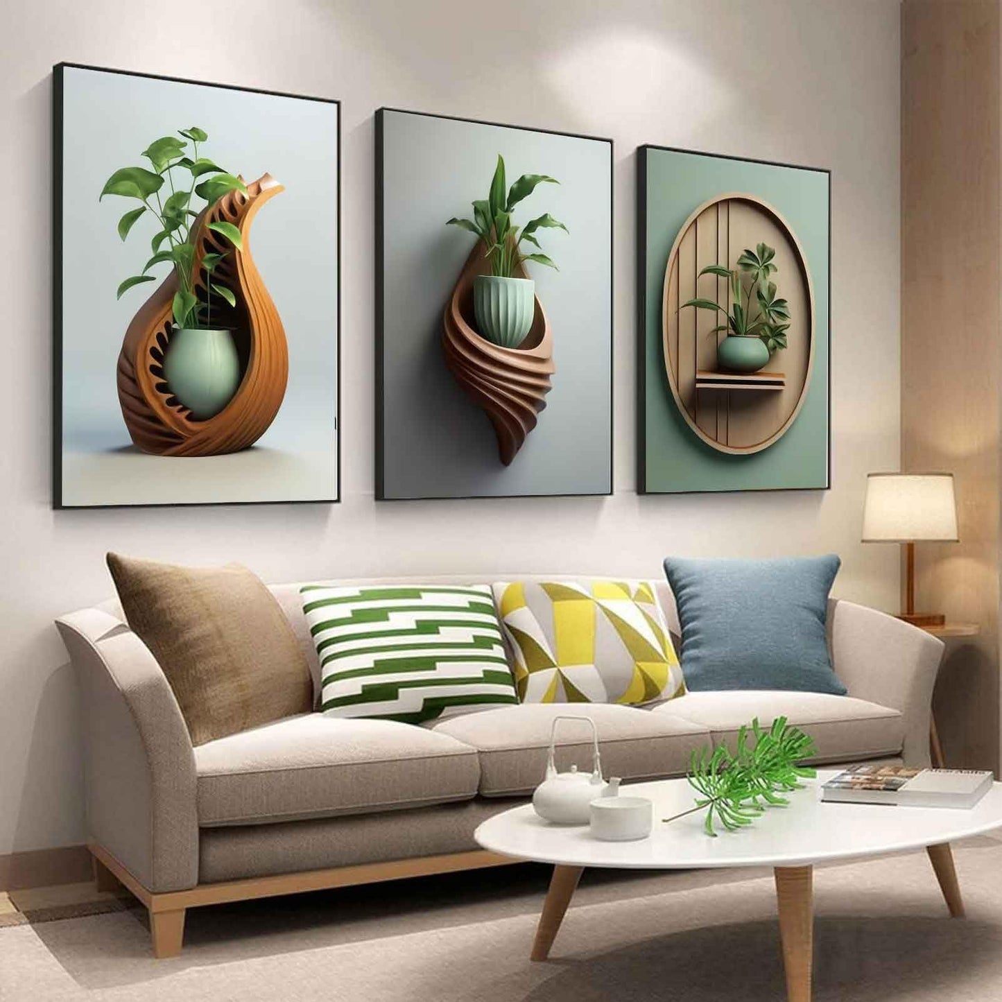 3Pcs Green Plant Floral Canvas Wall Art Modern Plants Potted Flowers Painting Decor Pictures Neutral Floral 2D Bloom Posters Prints for Kitchen Office Living Bathroom Bedroom Decoration No Framesd