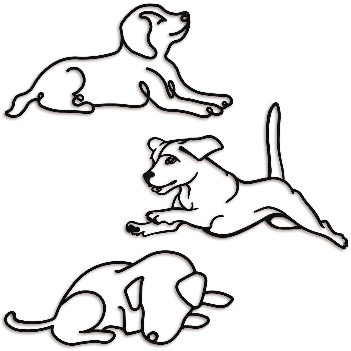 BrightRow 3 Pcs Dog Wall Art Minimalist Abstract Pet Line Drawing Decor Black Metal Modern Pet Sculptures Dog Lover Gifts for Living Room Bedroom Kitchen Wall Decorations(Puppy B)