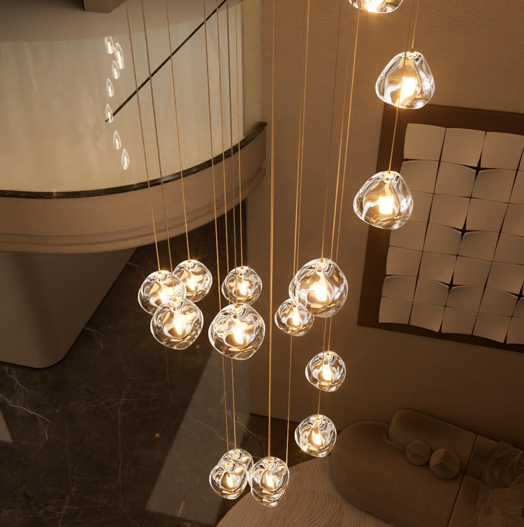 HAIXIANG LED Chandeliers for Dining Room Adjust High Ceiling Chandelier Light Fixtures Entrance LED Dimmable Ceiling Pendant Drops Light Remote Lights for Living Room Stairwell 2700K 6000K