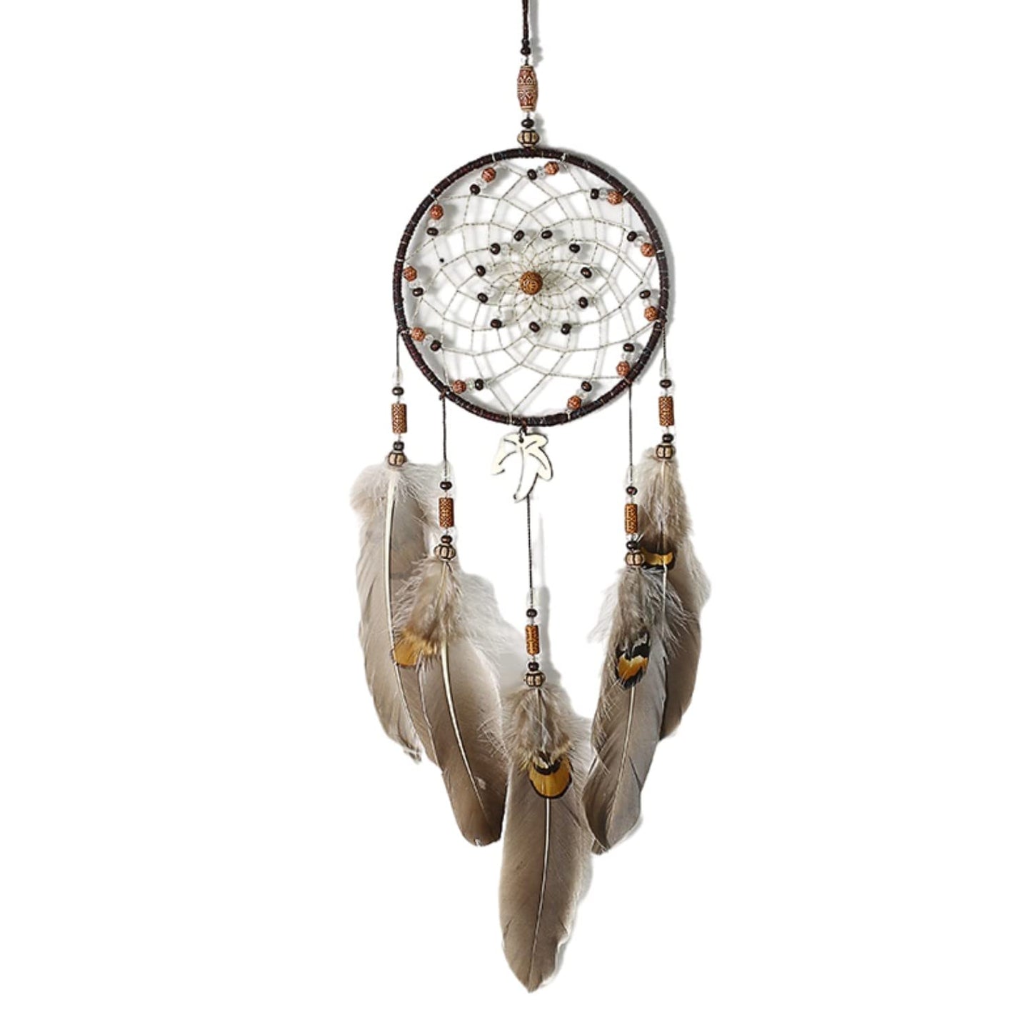 SMANSNAY Dream Catchers Wall Decor, Pure Hand-Woven Dream Catcher Brown Feather Dream Catchers for Boys Girls Bedroom Decoration, Wedding Blessing Gift 25.6" Length (Brown)
