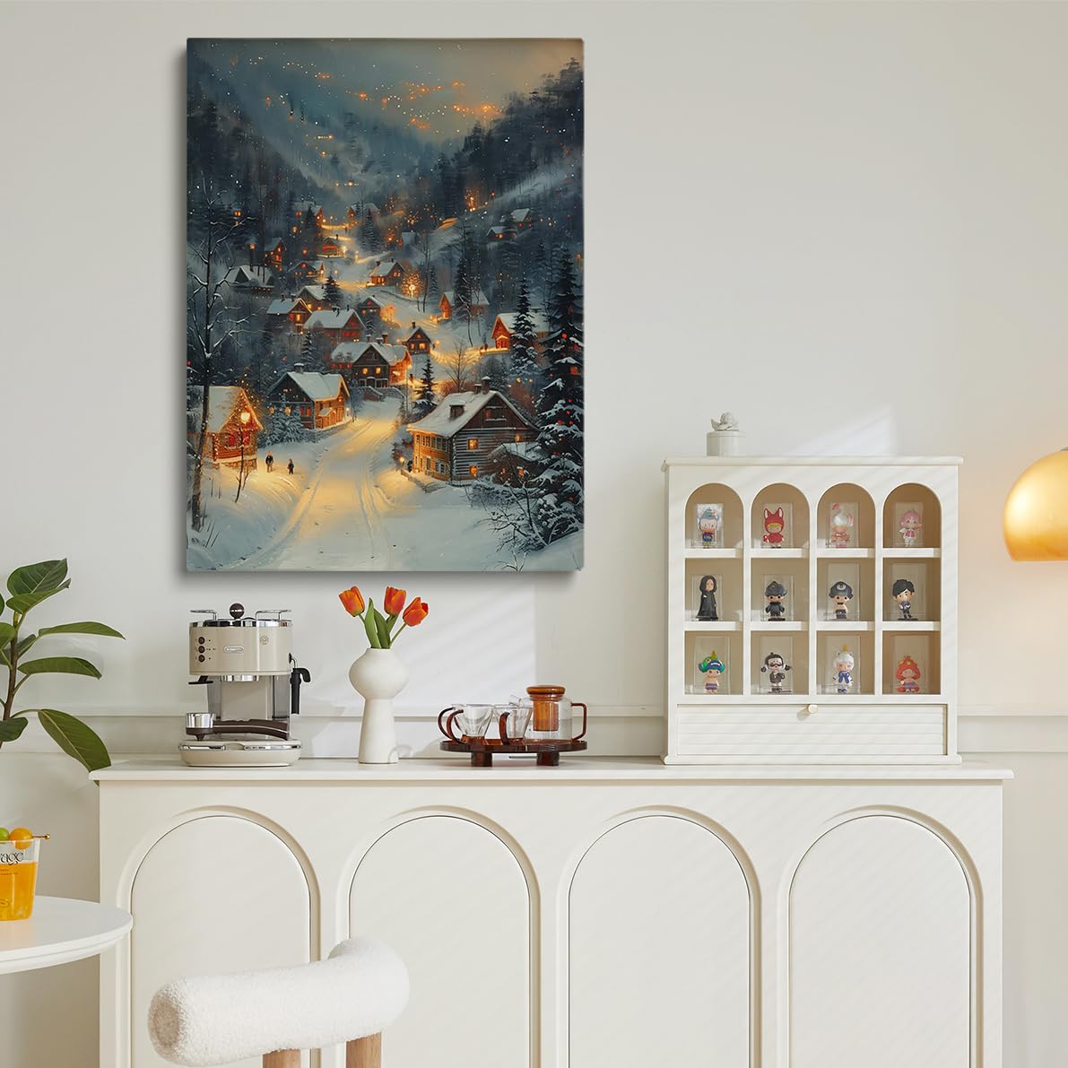 Winter village Wall Art enchanting snow covered town houses cozy sene night wall art Christmas decor 11x14"Unframed