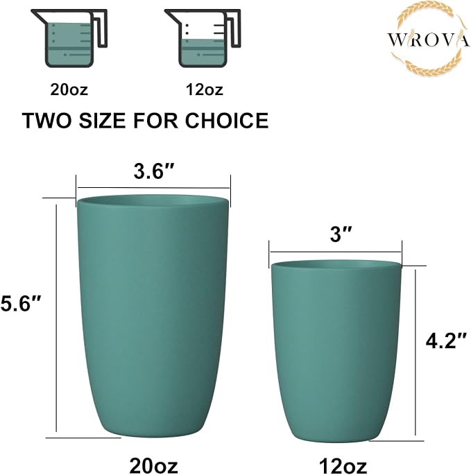 Wrova Wheat Straw Cups 6 PCS Good Alternative to Plastic Reusable Cups 20 oz Unbreakable Drinking Cup Reusable Dishwasher Safe Water Plastic Glasses Green