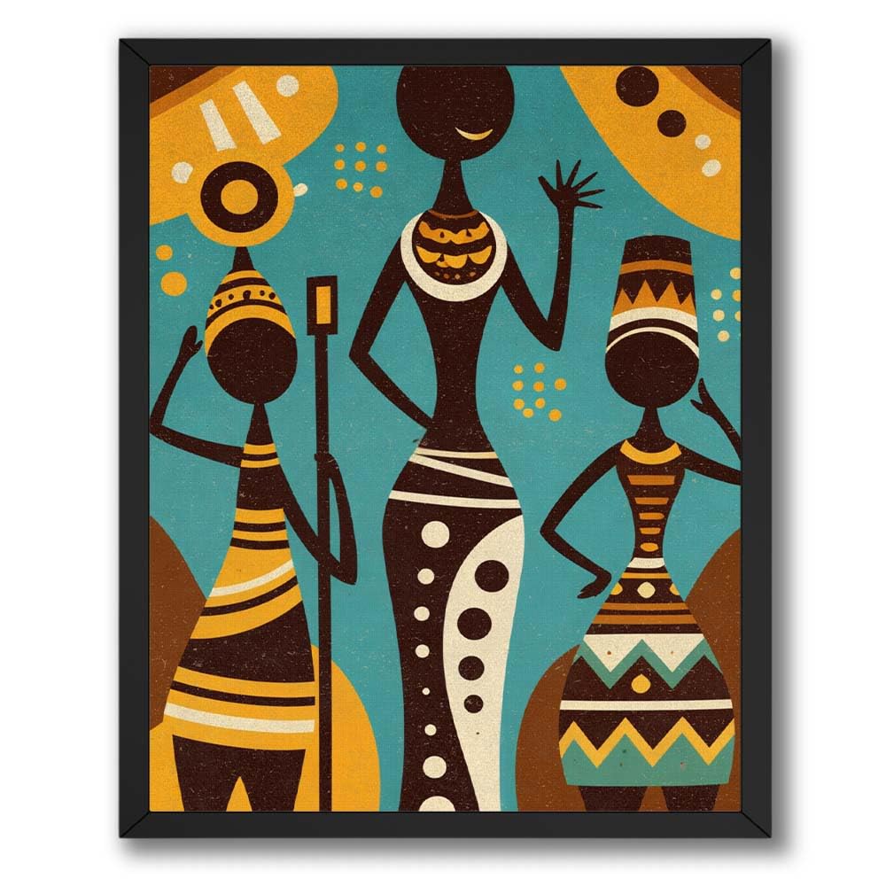 ALPINE INK CO. African Tribal Figures Glossy Poster - Modern Cultural Silhouette Artwork - Bold Geometric Pattern Design - Living Room Wall Decor - 8x10 Unframed Glossy Print