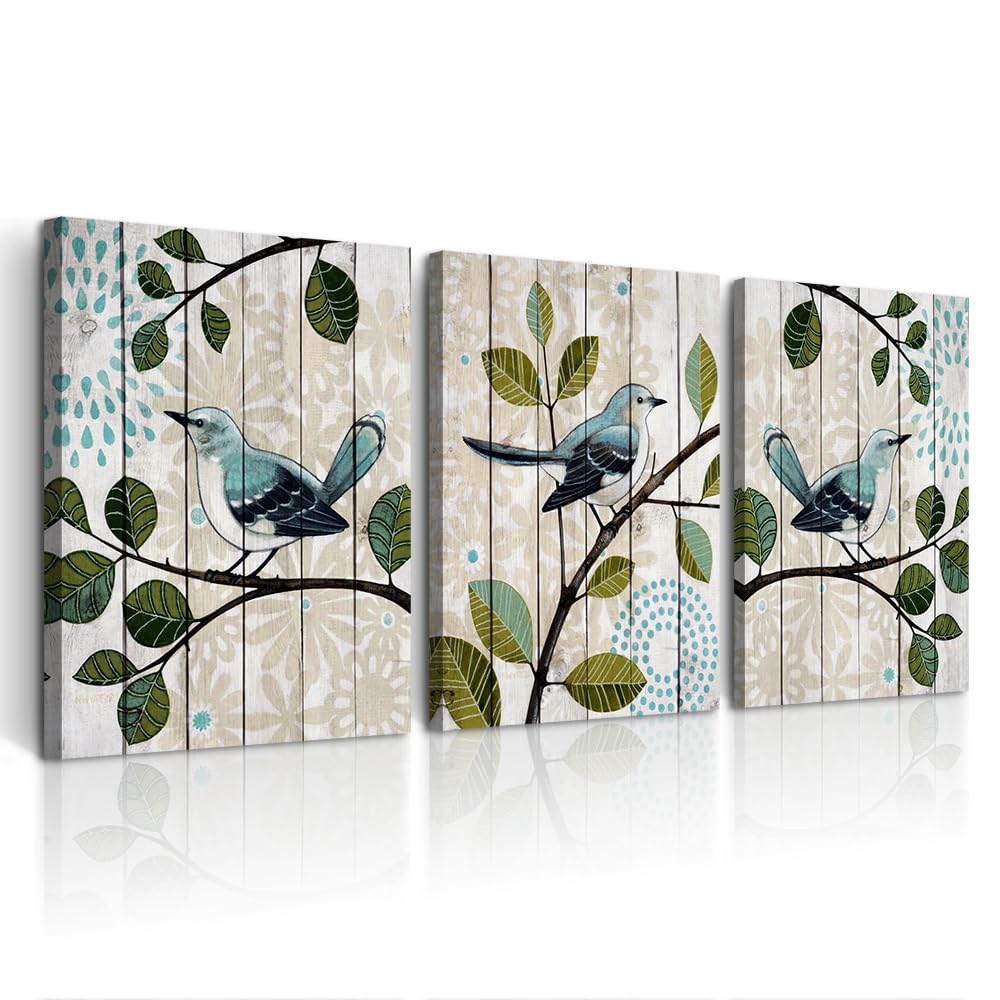 DZRWUBHS Canvas Wall Art For Living Room Farmhouse Wall Decor For Bedroom Kitchen Wall Decoration Bird On The Branch Wall Painting Abstract Wall Pictures Artwork Room Home Decor 3 Piece Prints Art