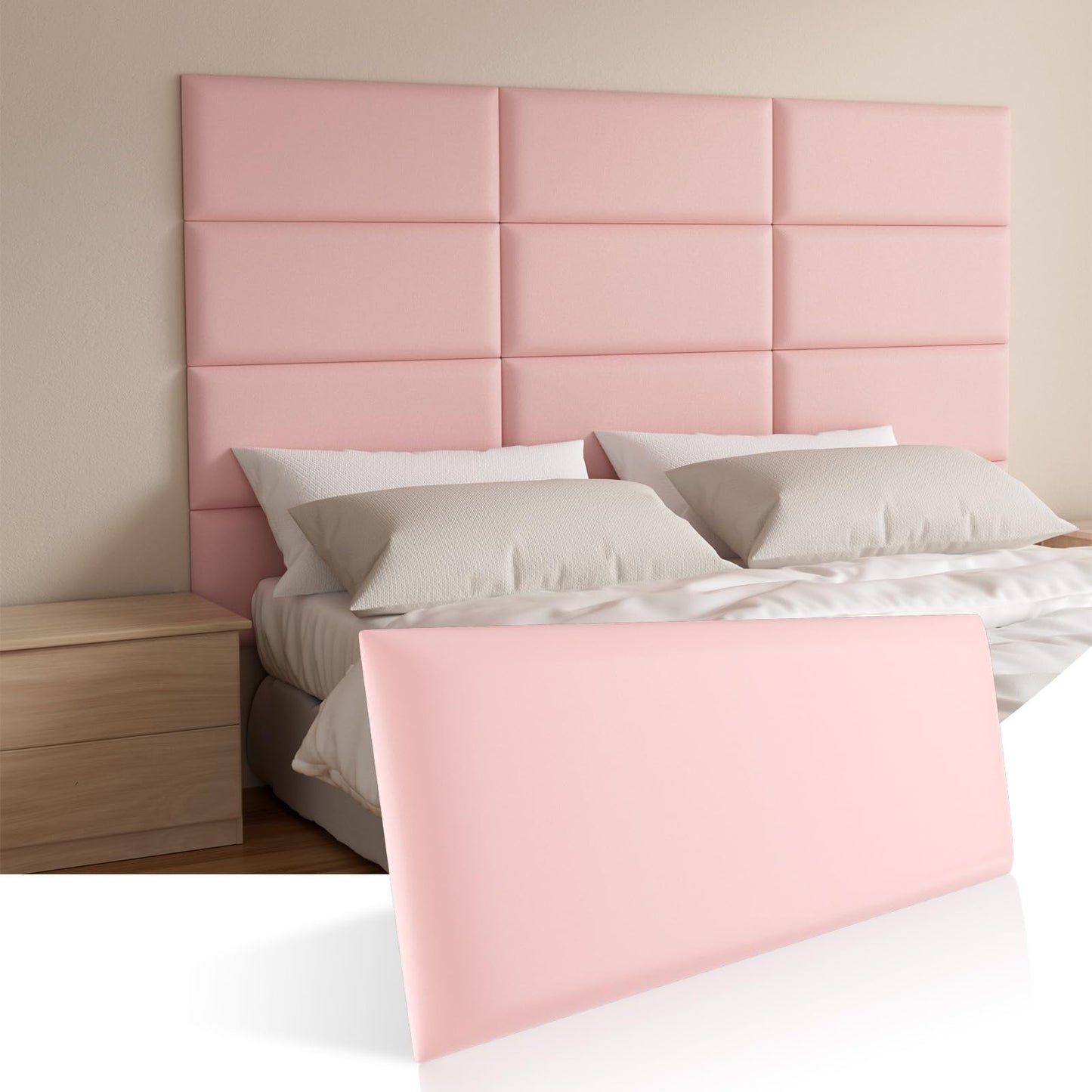 Greymond Headboards Wall Panel for Twin, Self-Adhesive 3D Wall Panels, Upholstered Wall Panel for Bedroom/Living Room (6 Pieces 9.84 in x 23.6 in)