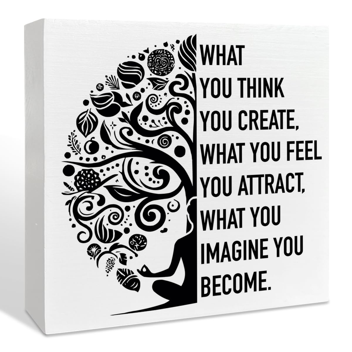 Namaste Meditation Room Desk Wooden Box Sign Decor, Spiritual Zen Den Room Decor, Buddha Quote Yoga Room Wood Box Sign Decorations, Meditation Gifts for Women Men Yoga Lover, What You Think You Create