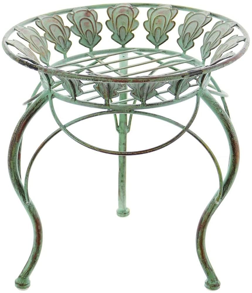 Westcharm Metal Plant Stand for Indoor Outdoor Outside Garden Balcony Patio Living Room Office with Peacock Tail Motif and 13" Round Curved Legs