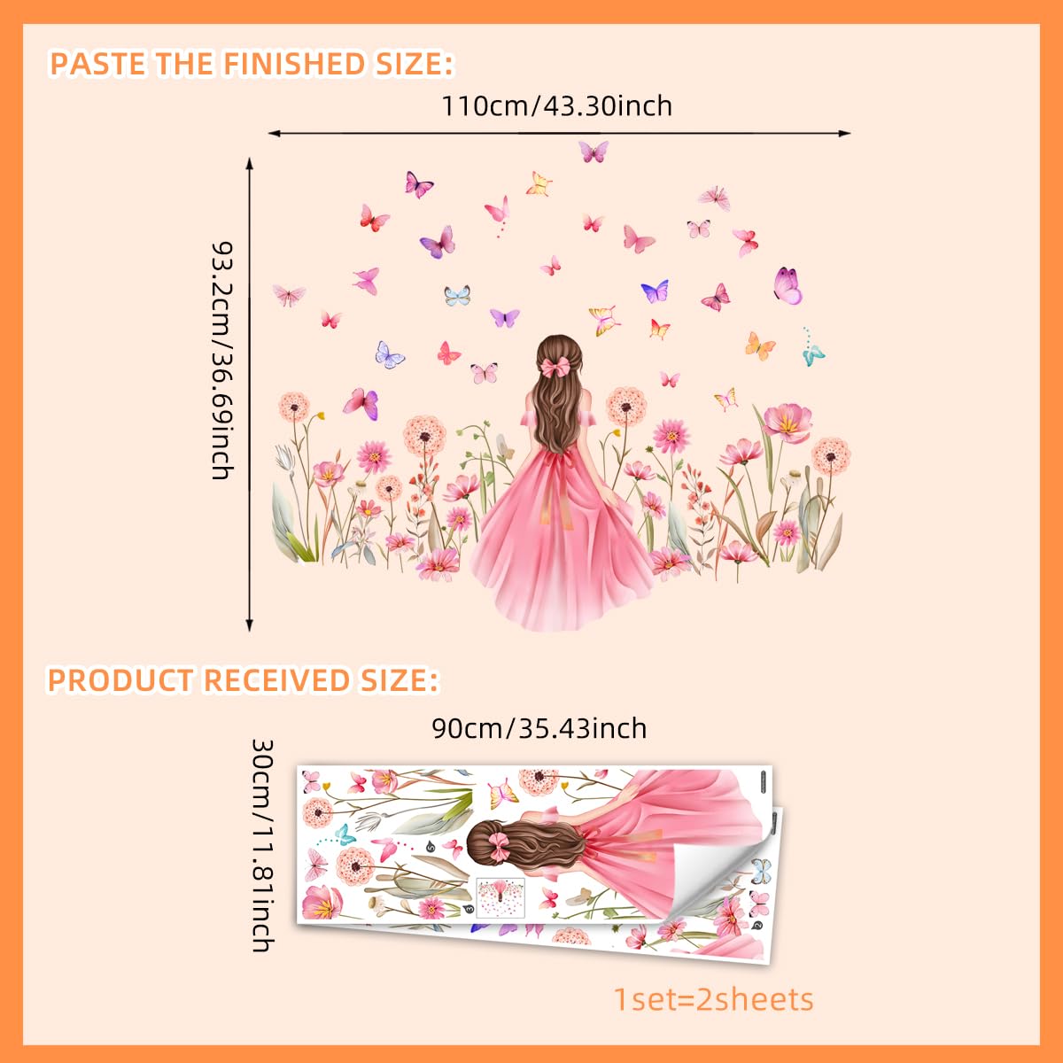 Pink Flower Wall Sticker DIY Purple Princess Dandelion Floral Butterfly Wall Stickers for Girls Bedroom Baby Nursery Kids Room Wall Decor Removable Waterproof