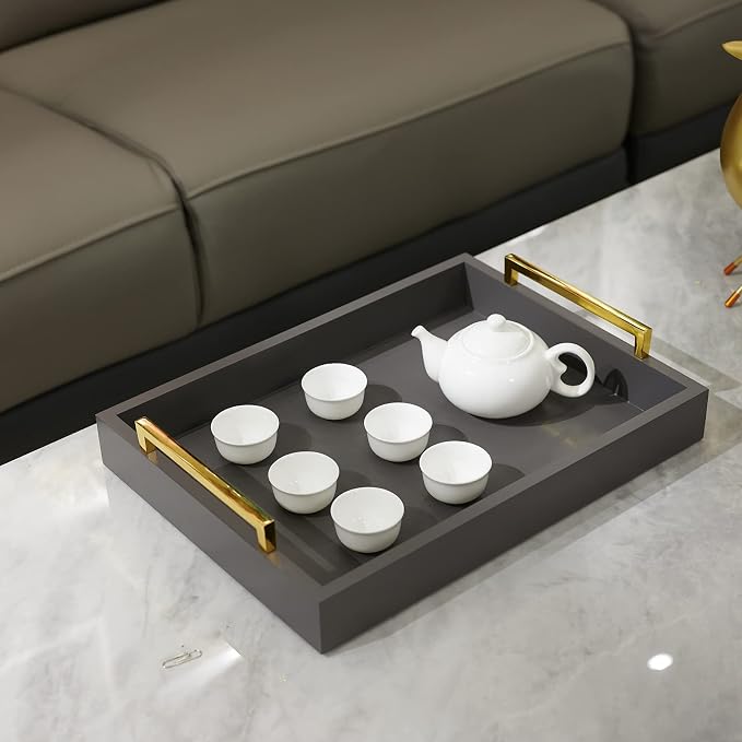 40cm x30cm Serving Trays with Handles, Grey Decorative Serving Tray, Ottoman Trays, Living Room, Bathroom, and Outdoors Decorative Trays (Charcoal)