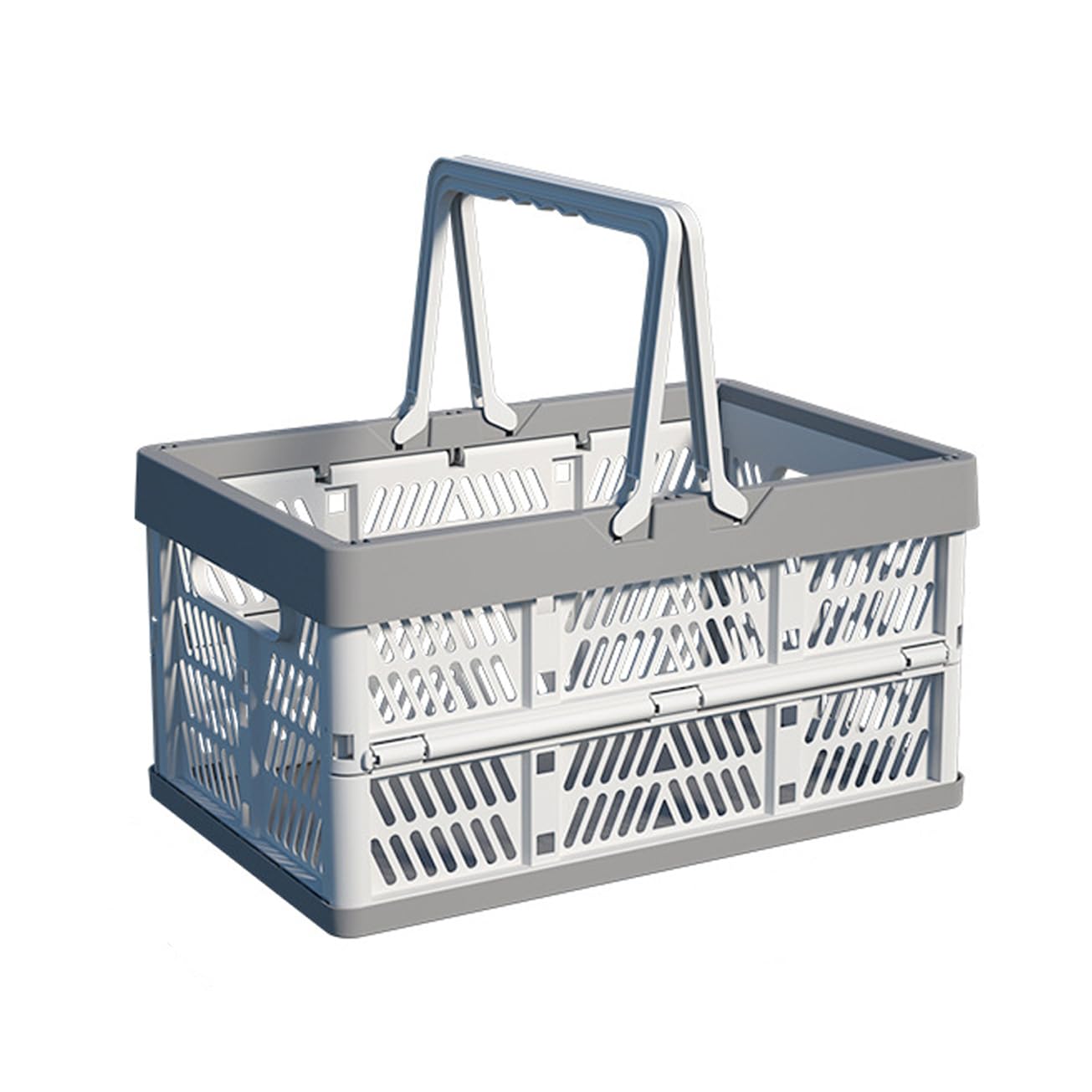 VIGAER 20L Plastic Collapsible Storage Crate - Foldable Handle Crate Storage Basket Bin - White & Gray M