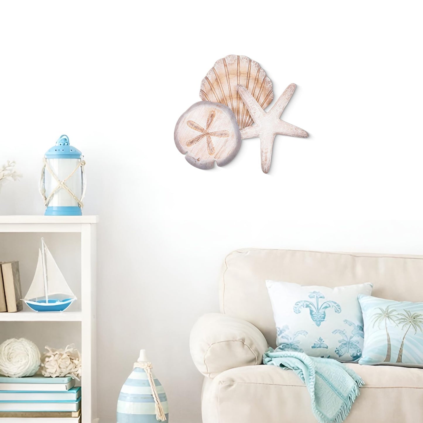 Novabright Coastal Sea Shell Wall Art Rustic Wooden Starfish and Sand Dollar Decor for Beach Theme Bathroom Bedroom Living Room Nautical Wooden Sign for Lake House Summer Home Decoration(Brown)