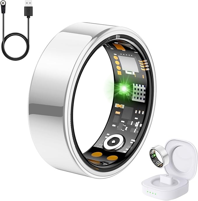 Health Tracker Ring, Smart Health Ring for Women Men with Heart Rate, Blood Oxygen, Sleep Monitor, Steps,Calories, No Subscription Fee, IP68 Waterproof Smart Ring for iPhone & Android (Silver, 8#)