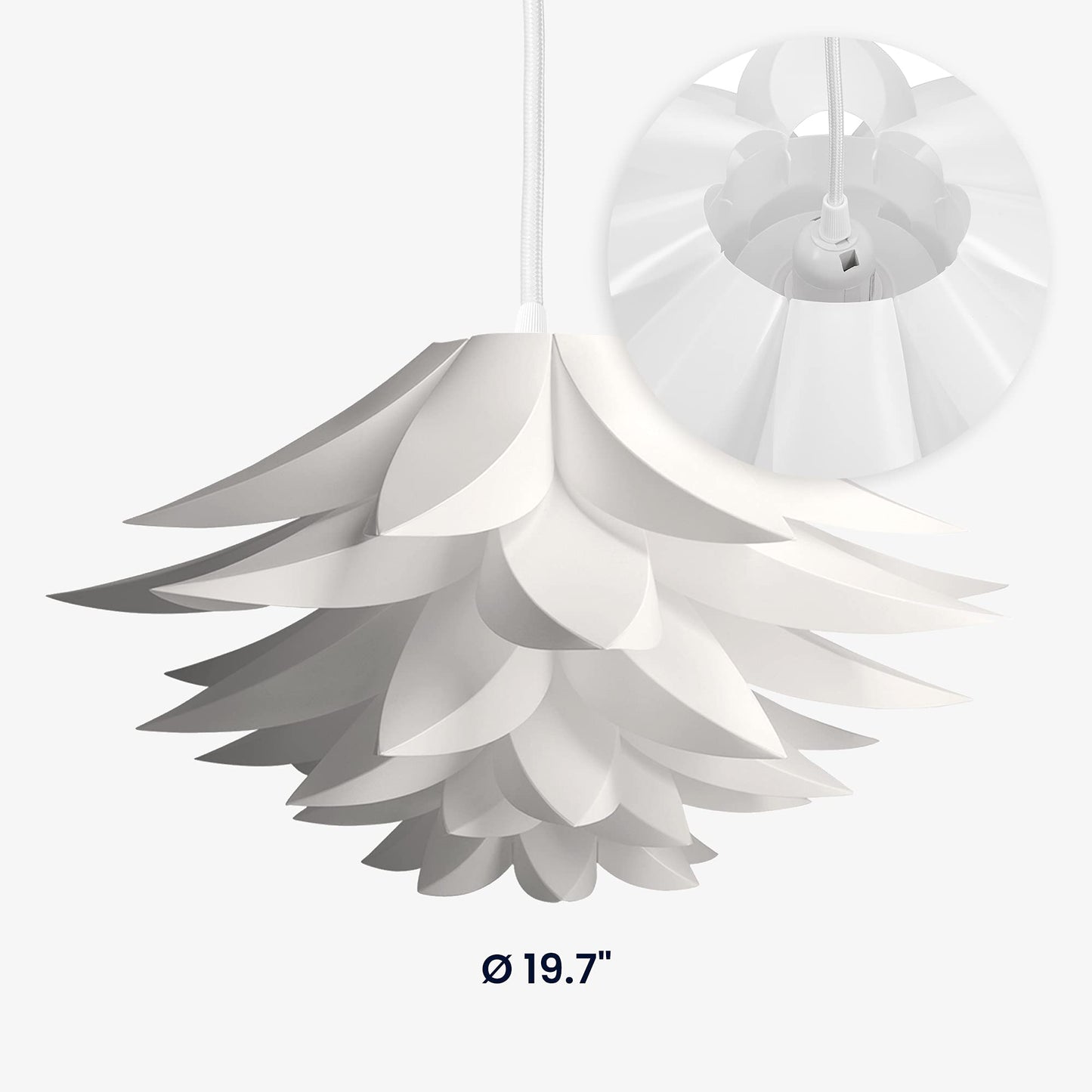 kwmobile Hanging Puzzle Lamp Kit - Lotus Flower 19.7" (50cm) Modern Ceiling Pendant Light with DIY Shade to Assemble and 15ft Plug-in Power Cord