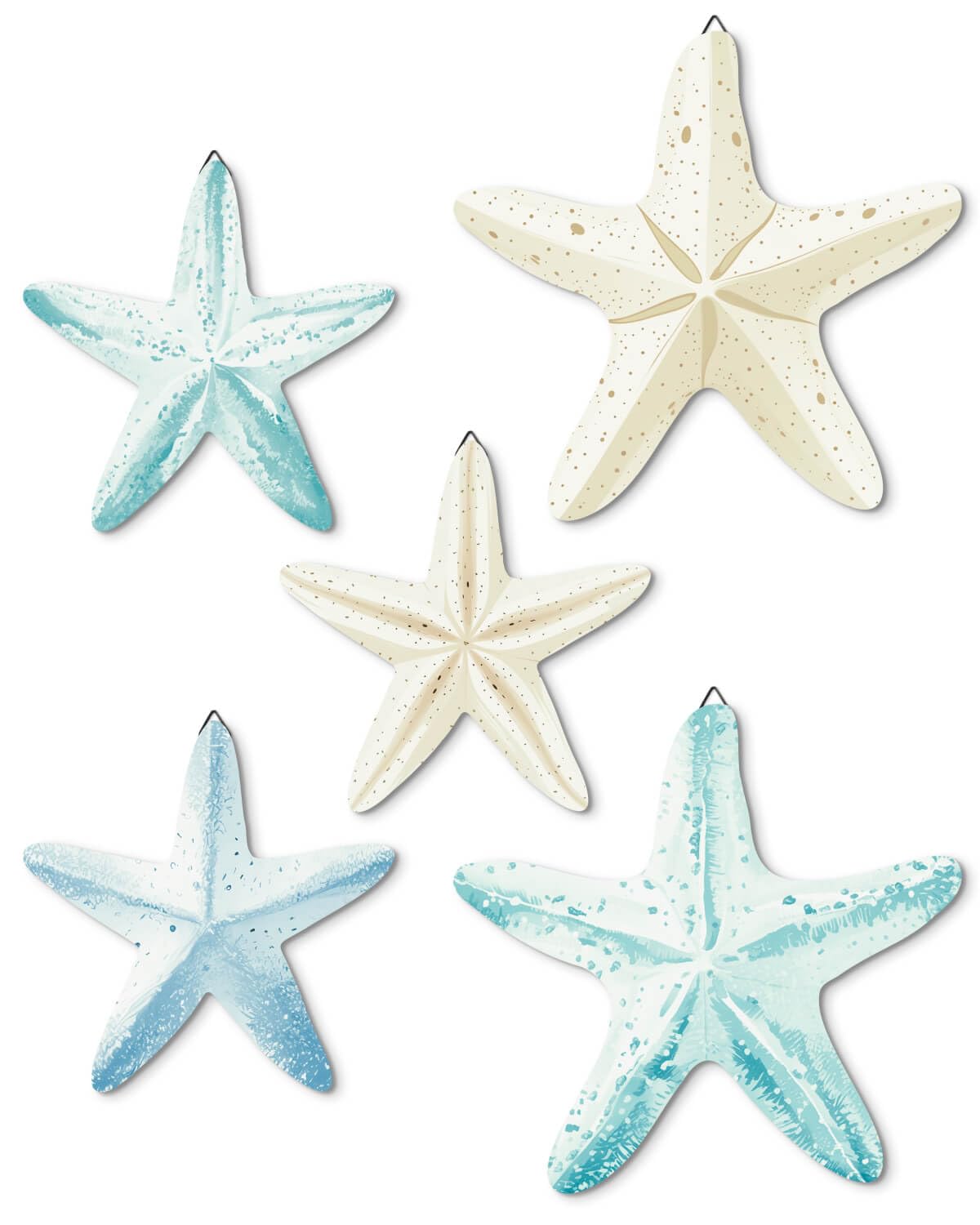 Putuo Decor Coastal Nautical Starfish MDF Wall Art Set of 5 Beach Wall Decor Coastal Hanging Décor for Bathroom, Living Room, Patio (Flat, It's Not 3D, Not Real Starfish)