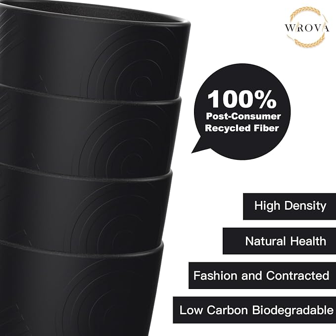 Wrova Wheat Straw Cups 8 PCS Good Alternative to Plastic Reusable Cups 12 oz Unbreakable Drinking Cup Reusable Dishwasher Safe Water Plastic Glasses Pure Black