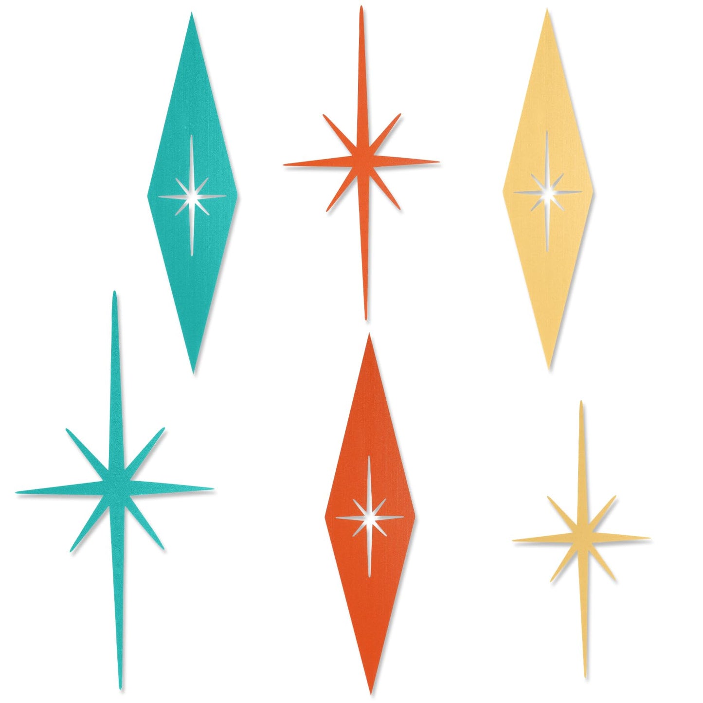 Otoolling 6 Pcs Starburst Modern Mid Century Wall Art Cast Iron Retro 3D 8 Pointed Atomic Star Retro Wall Metal Home Decor Elegance Accents Easy Install Finish Hangings for Office Room
